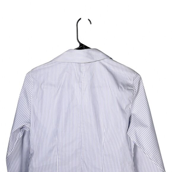 Talbots Women's Blouse 6P Blue White Striped Faux Wrap V-Neck Crop Top NWT * - Picture 7 of 9